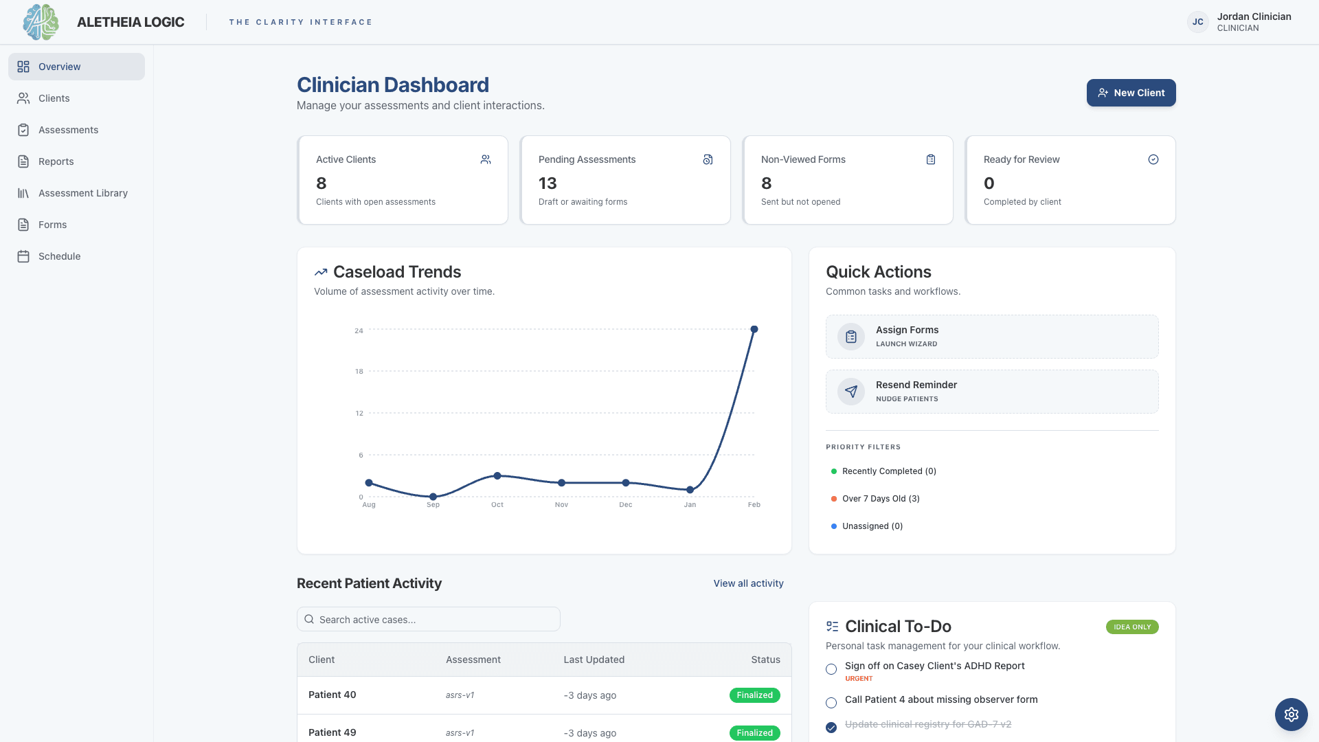 Aletheia Logic Clinician Dashboard Preview